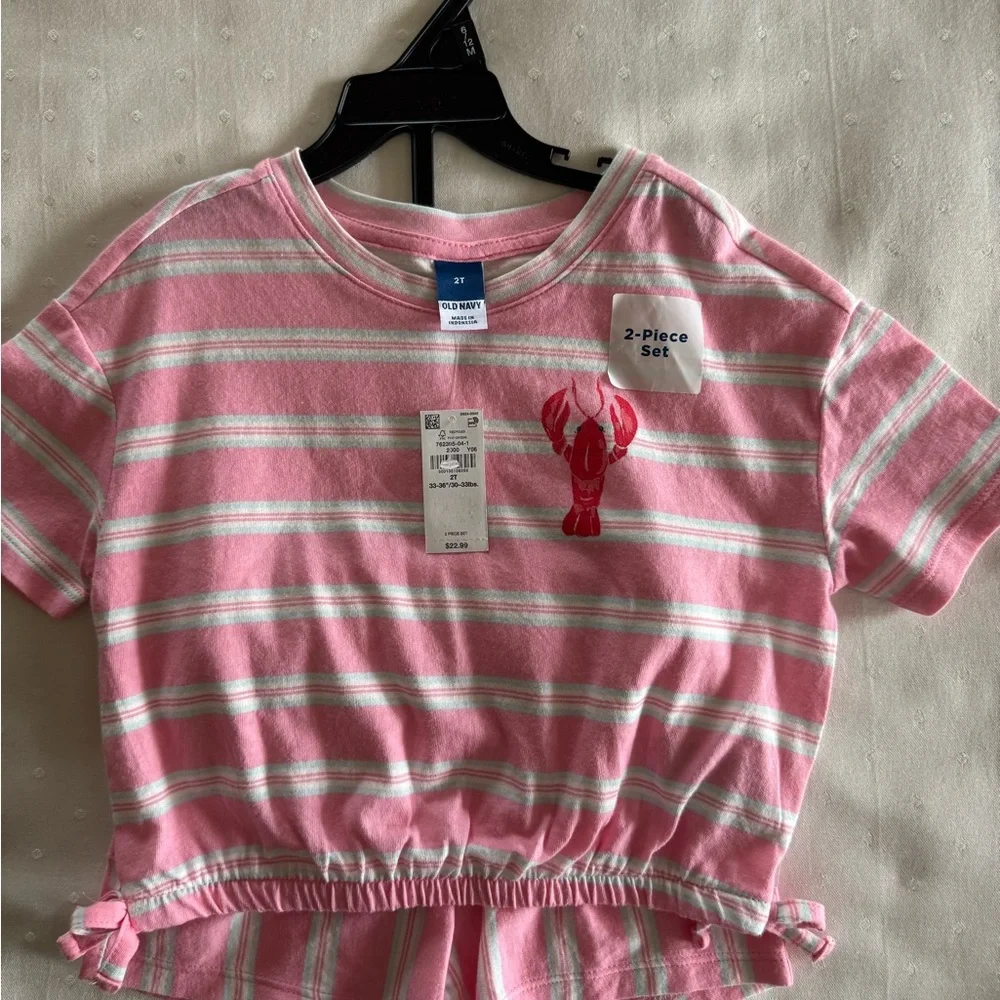 NWT Old Navy Pink and White Striped Girls Set with Lobster Applique - Picture 7 of 8